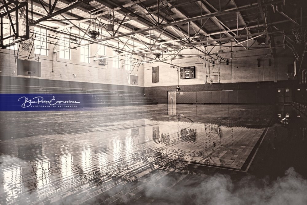 This landscape background of the West Henderson Old Gym can be adjusted as needed for portrait or landscape images. The color can be sepia or a silver based black and white. The athlete will be color toned to match the image's colors.